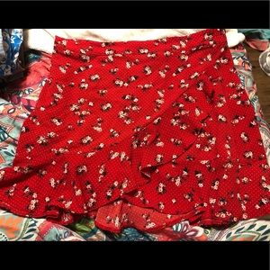 Red floral skirt with ruffles